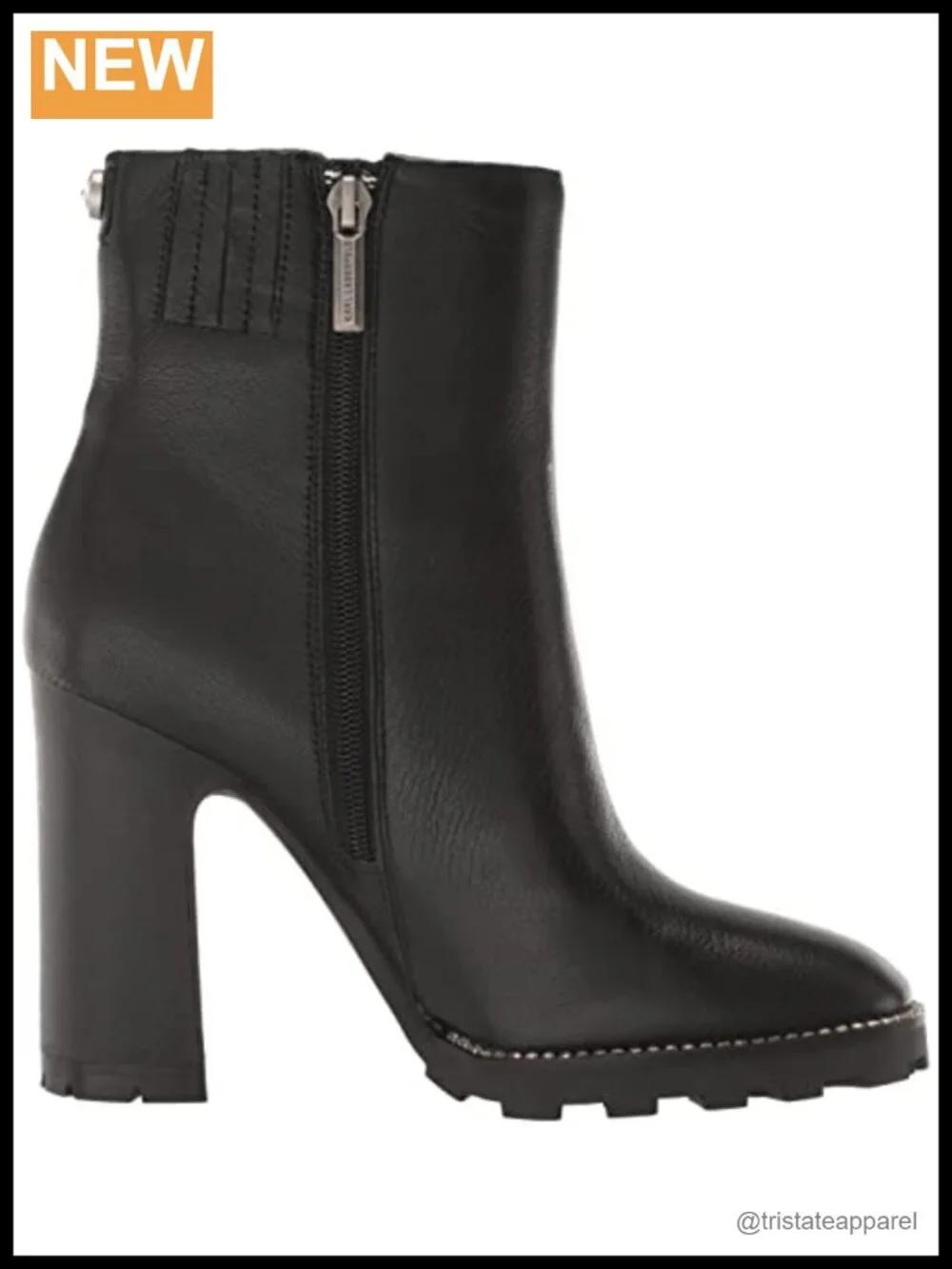 Karl Lagerfeld Peppy Lug-Sole Zip-Up Ankle Boots Leather Block Heel